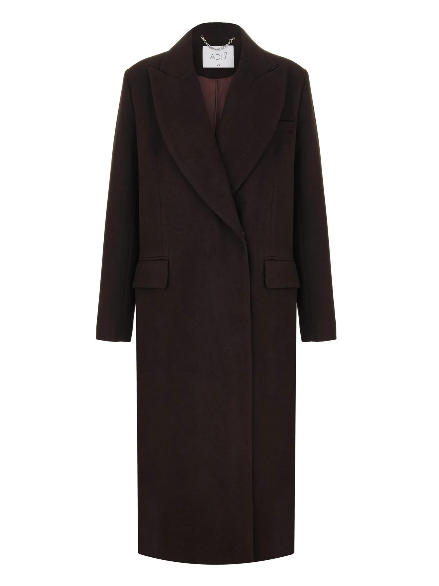 Двубортное пальто с накладными карманами цвета горький шоколад фото 8