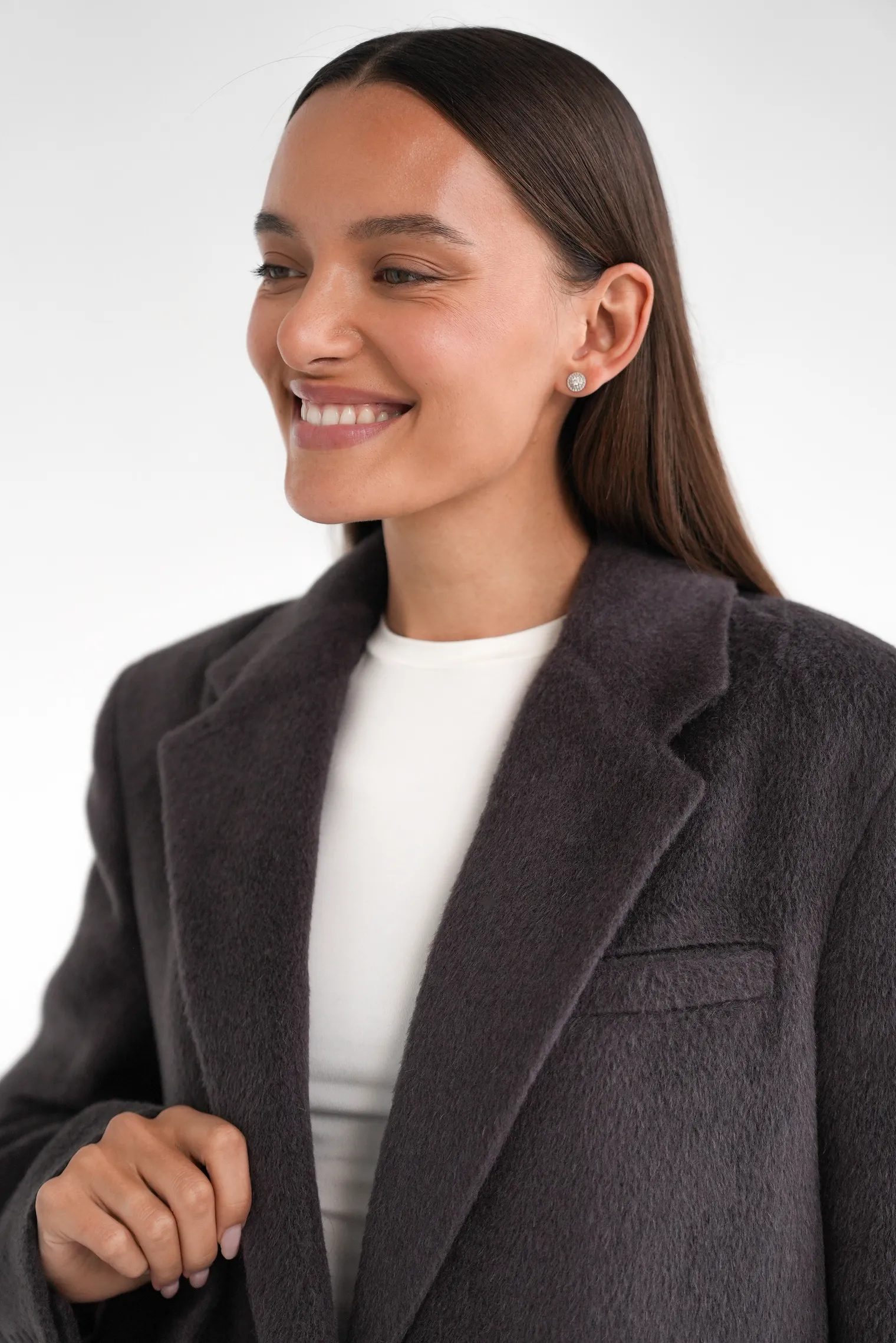 Однобортное пальто-жакет из шерсти цвета моро фото 2