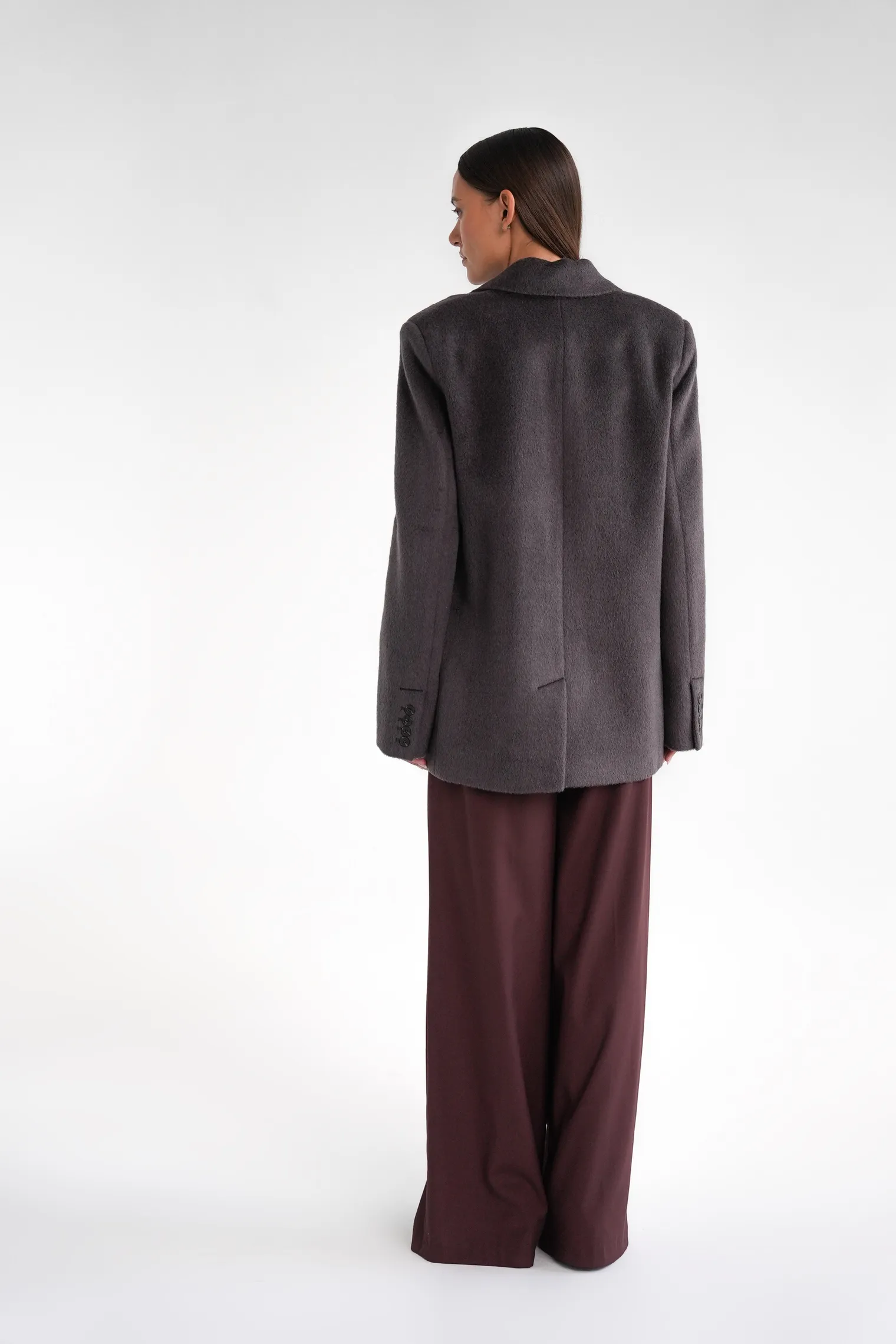 Однобортное пальто-жакет из шерсти цвета моро фото 7