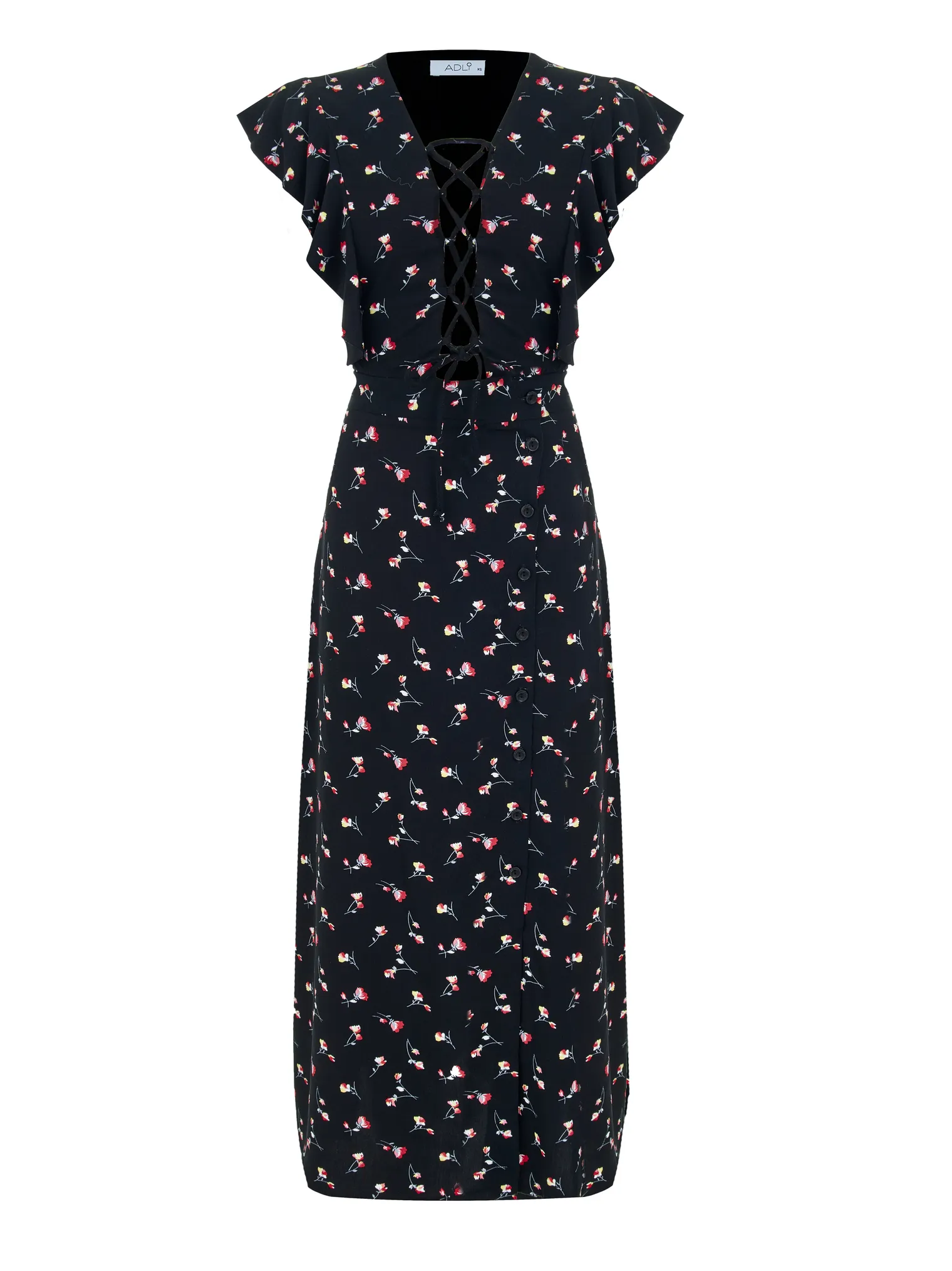 Платье на завязках с цветочным принтом в цвете чёрный/розовый фото 1