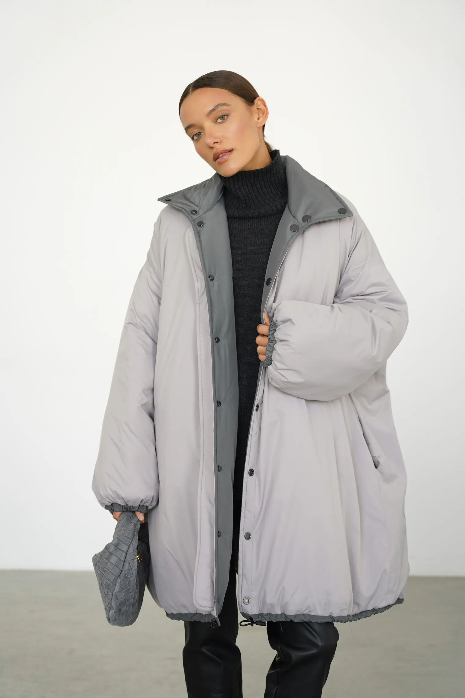 Парка двухсторонняя утепеленная цвета графит/светло-серый фото 8