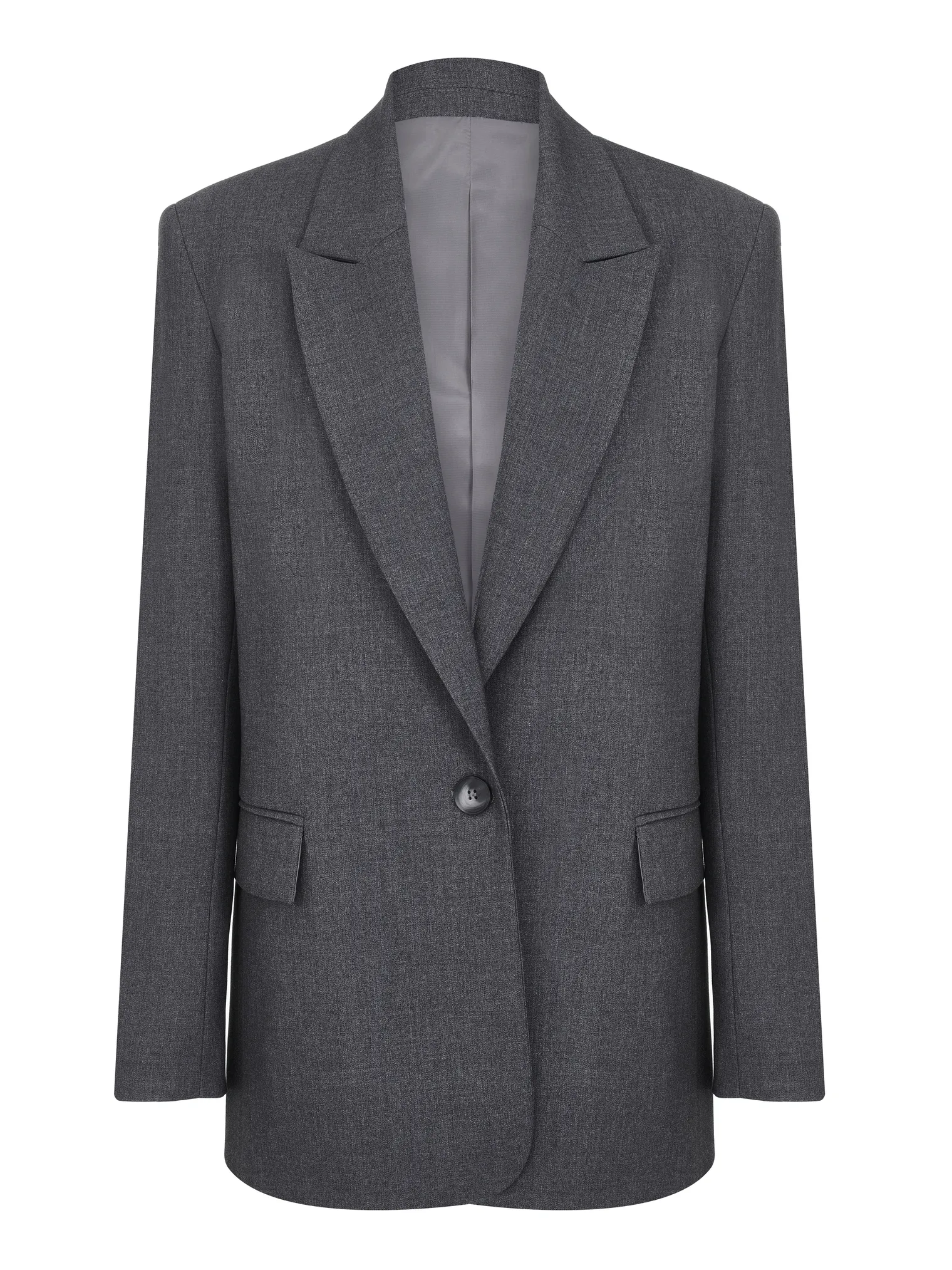 Однобортный жакет с накладными карманами графитового цвета фото 9