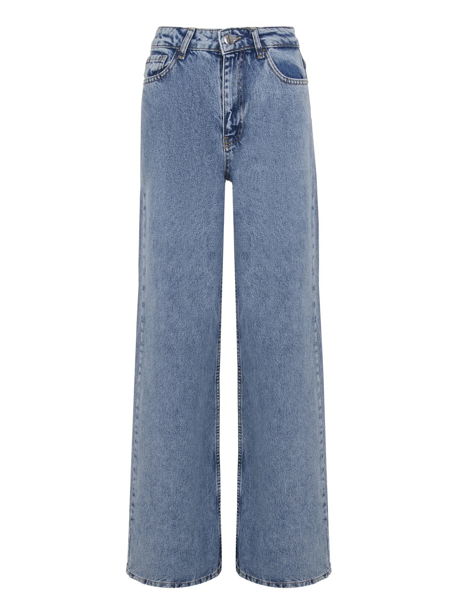 Джинсы широкого кроя с завышенной талией голубого цвета фото 1