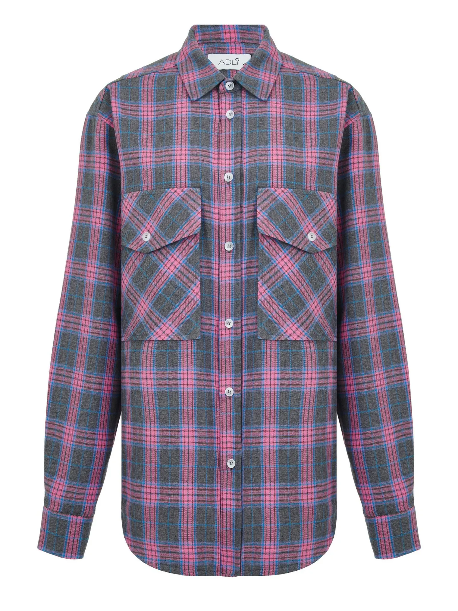 Рубашка мужского кроя с карманами в клетку в цвете графитовый/розовый фото 7