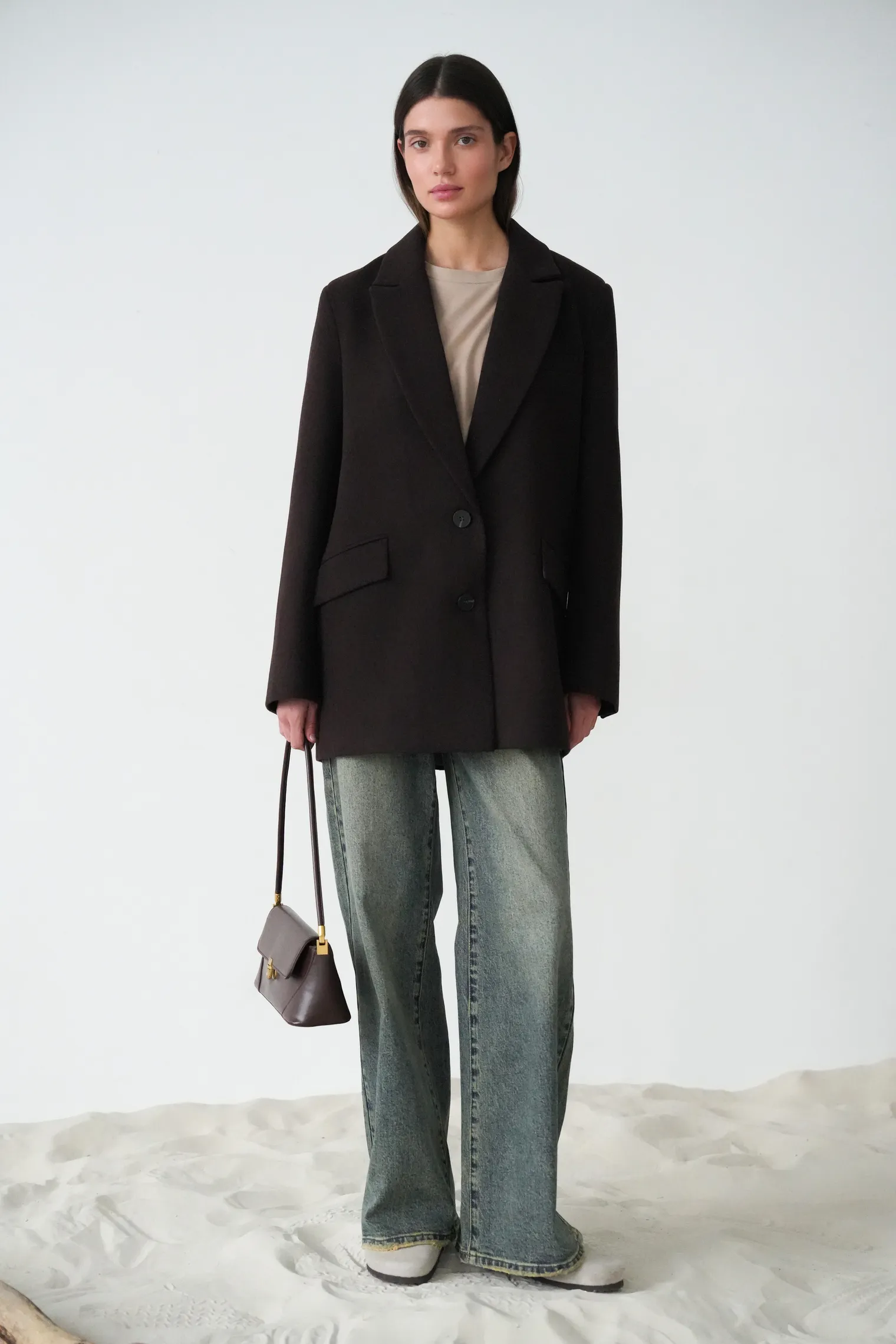 Пальто-жакет однобортное в цвете горький шоколад фото 7