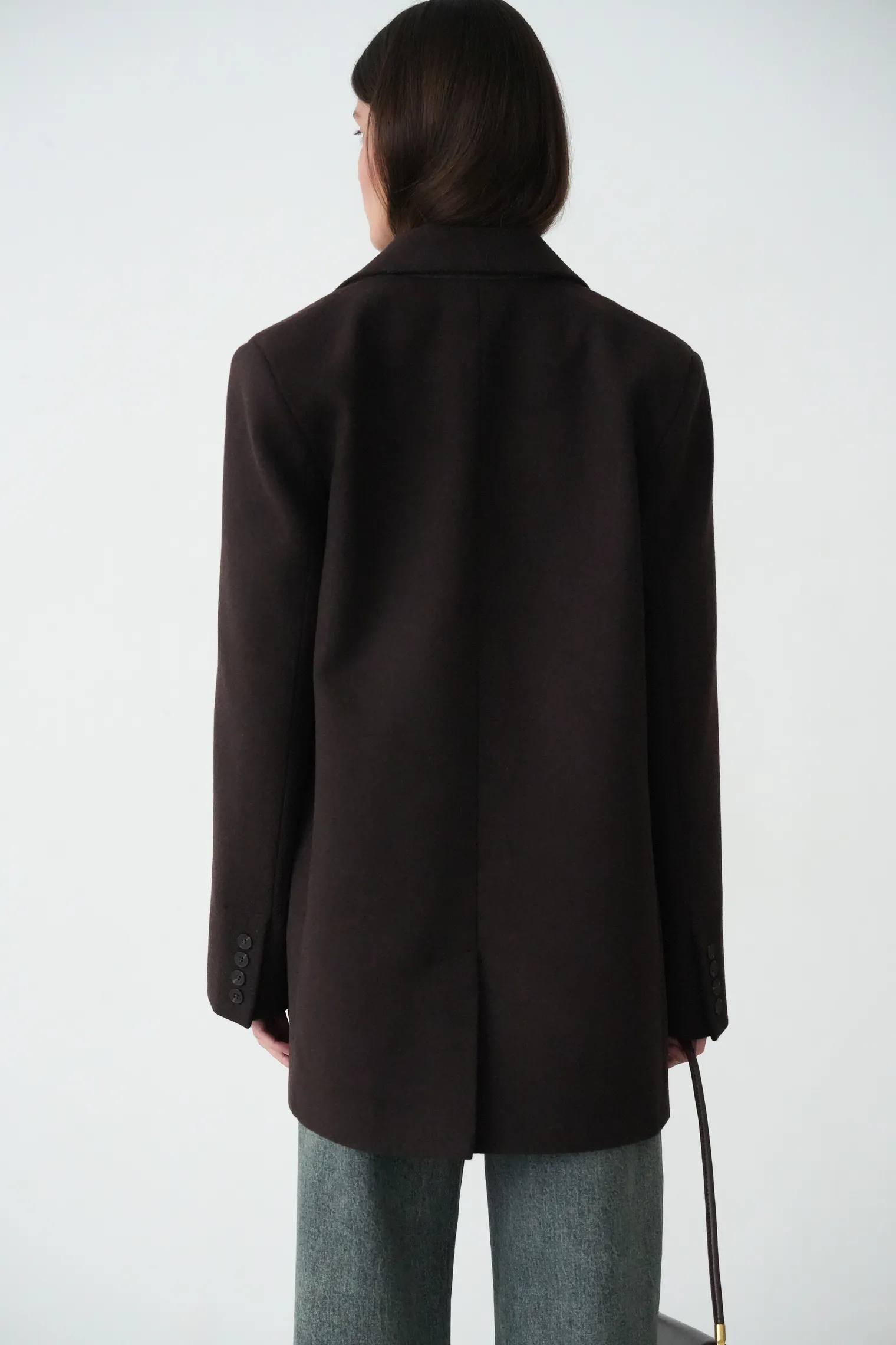 Пальто-жакет однобортное в цвете горький шоколад фото 3