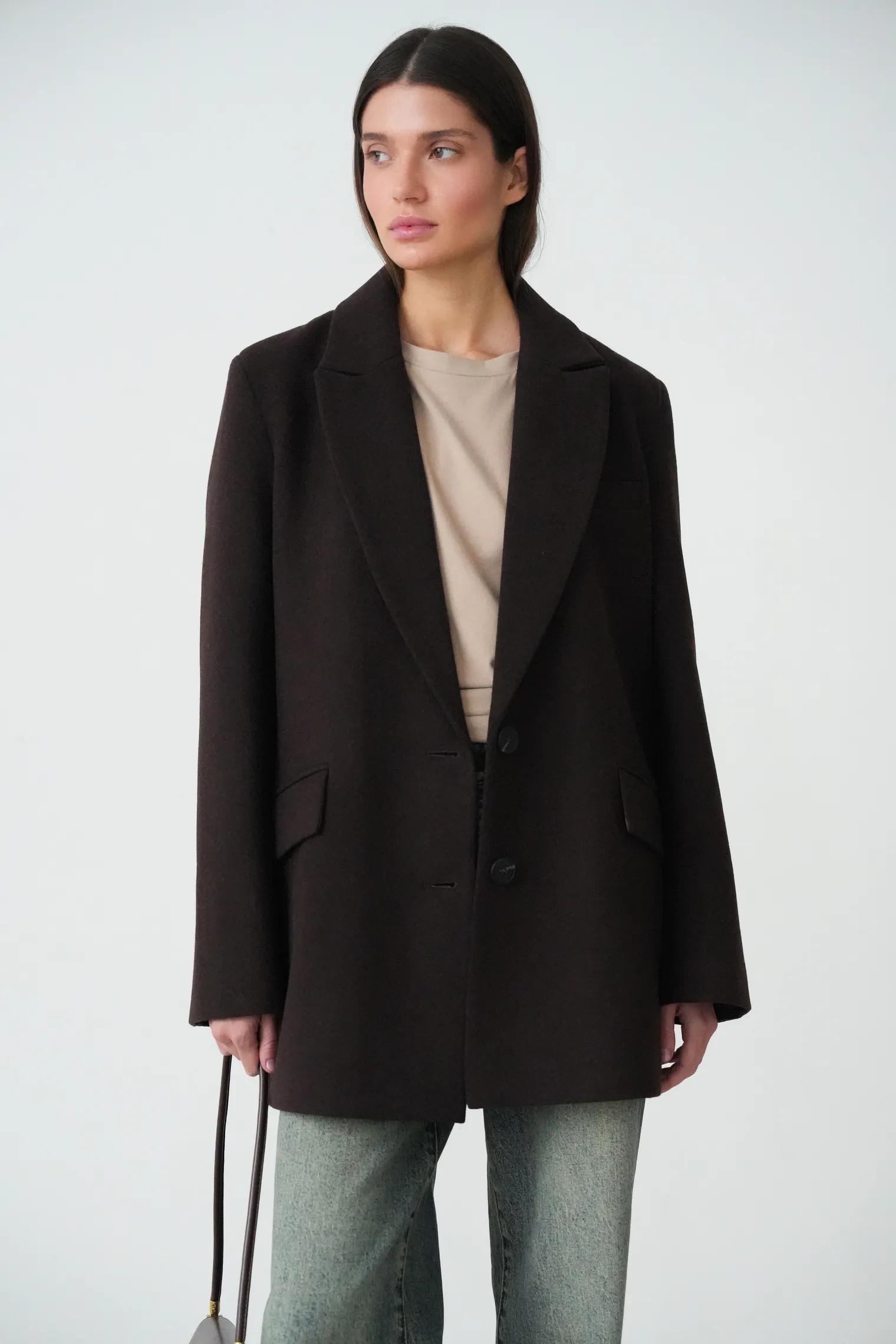 Пальто-жакет однобортное в цвете горький шоколад фото 5