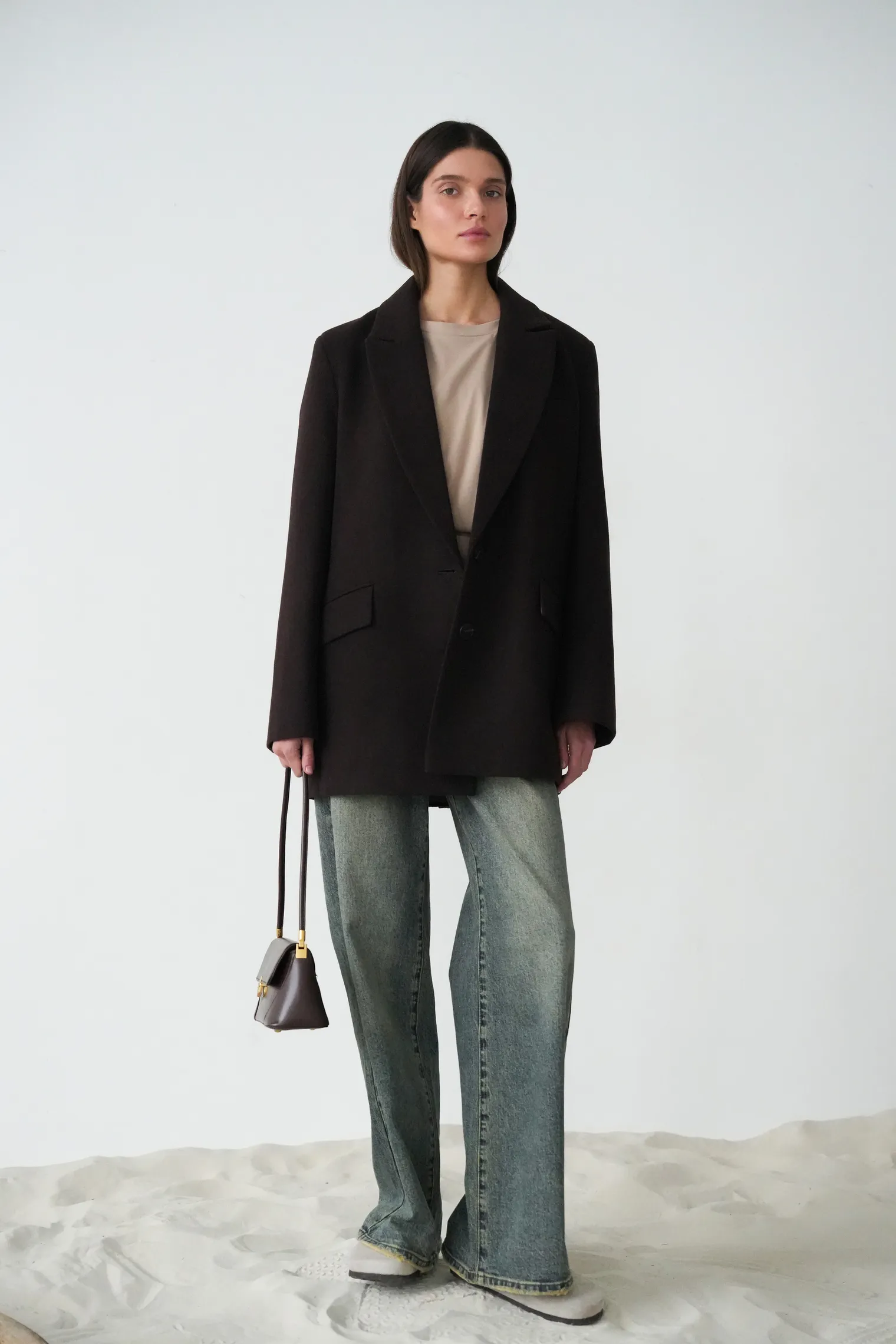 Пальто-жакет однобортное в цвете горький шоколад фото 6