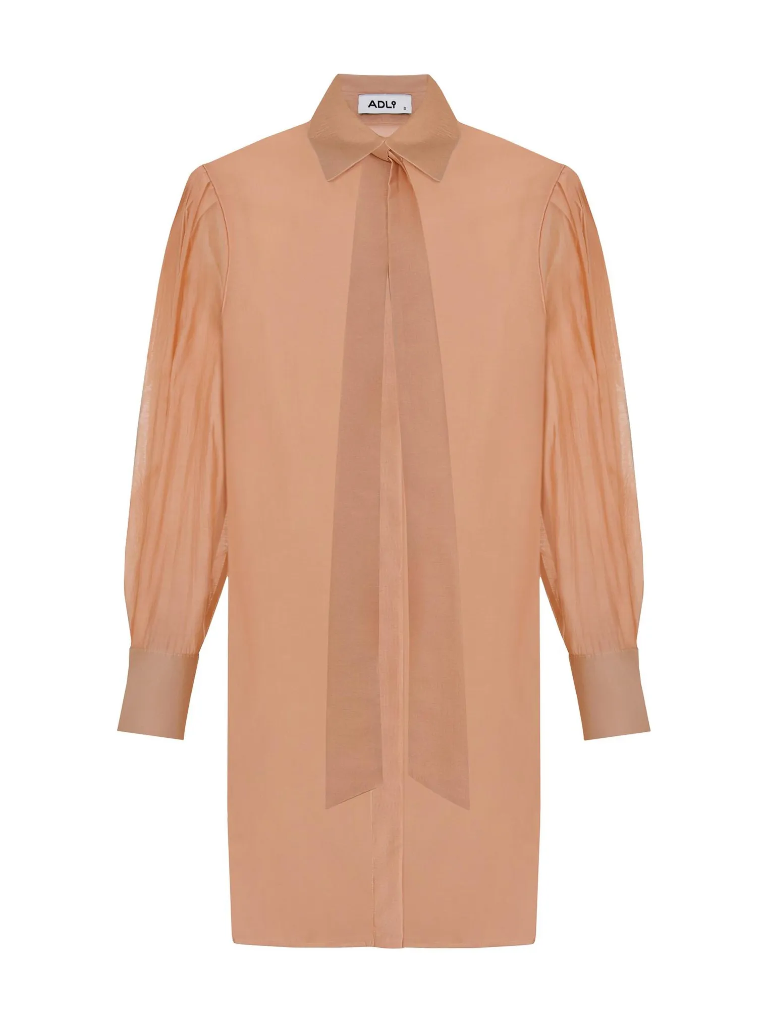 Рубашка из прозрачной ткани персикового цвета фото 8