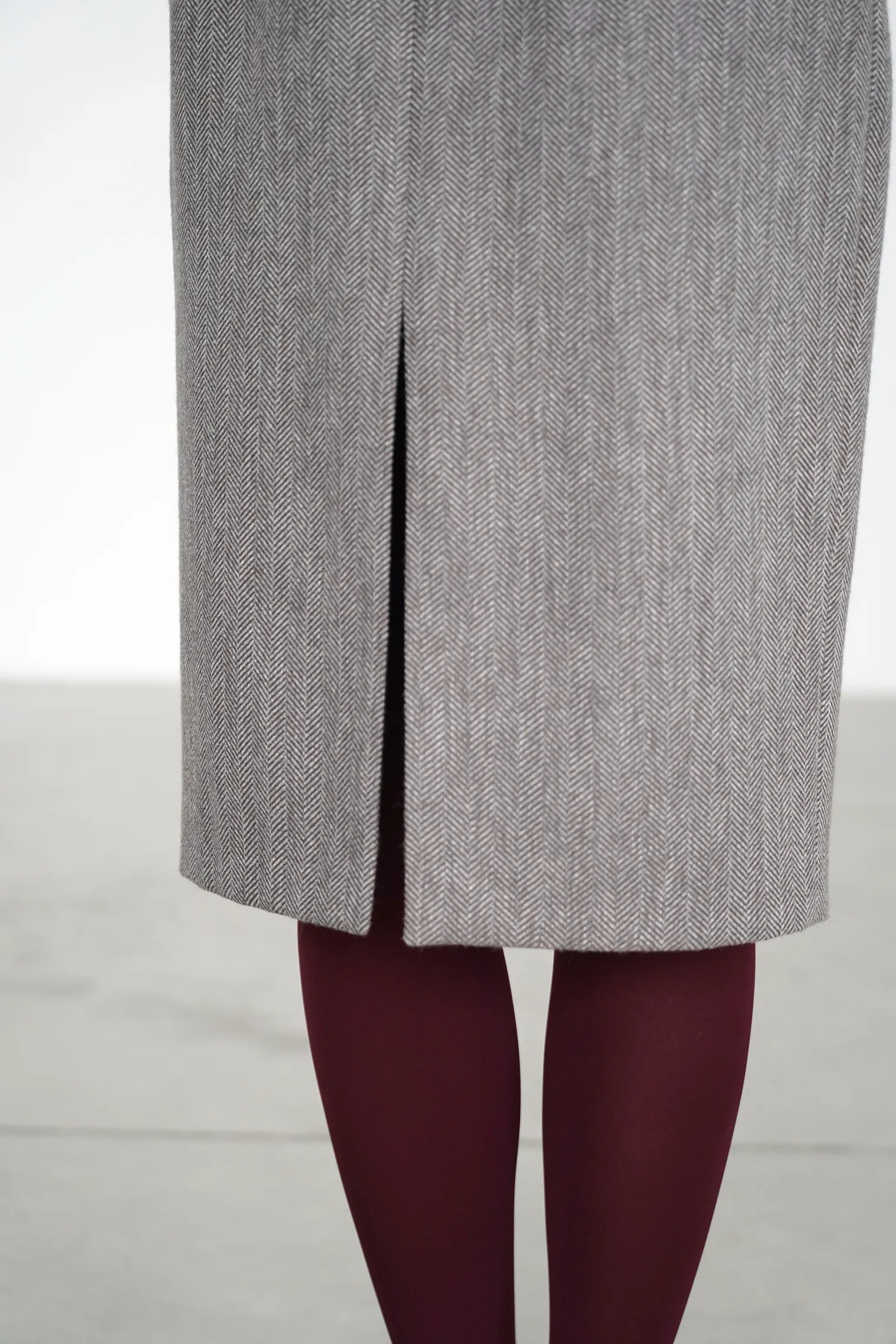 Юбка с разрезом из шерсти в цвете коричневый/серый в ёлочку фото 6