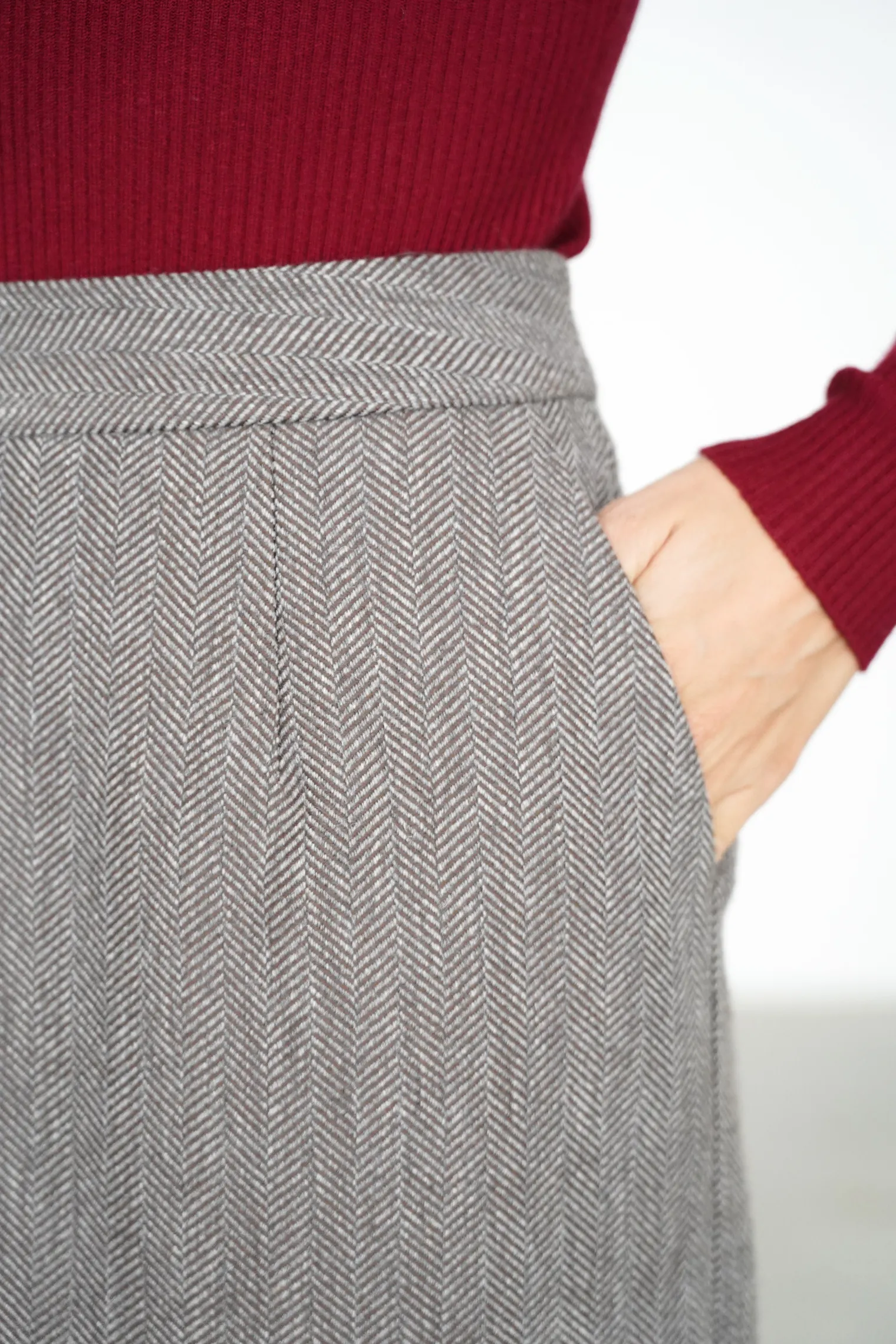 Юбка с разрезом из шерсти в цвете коричневый/серый в ёлочку фото 5