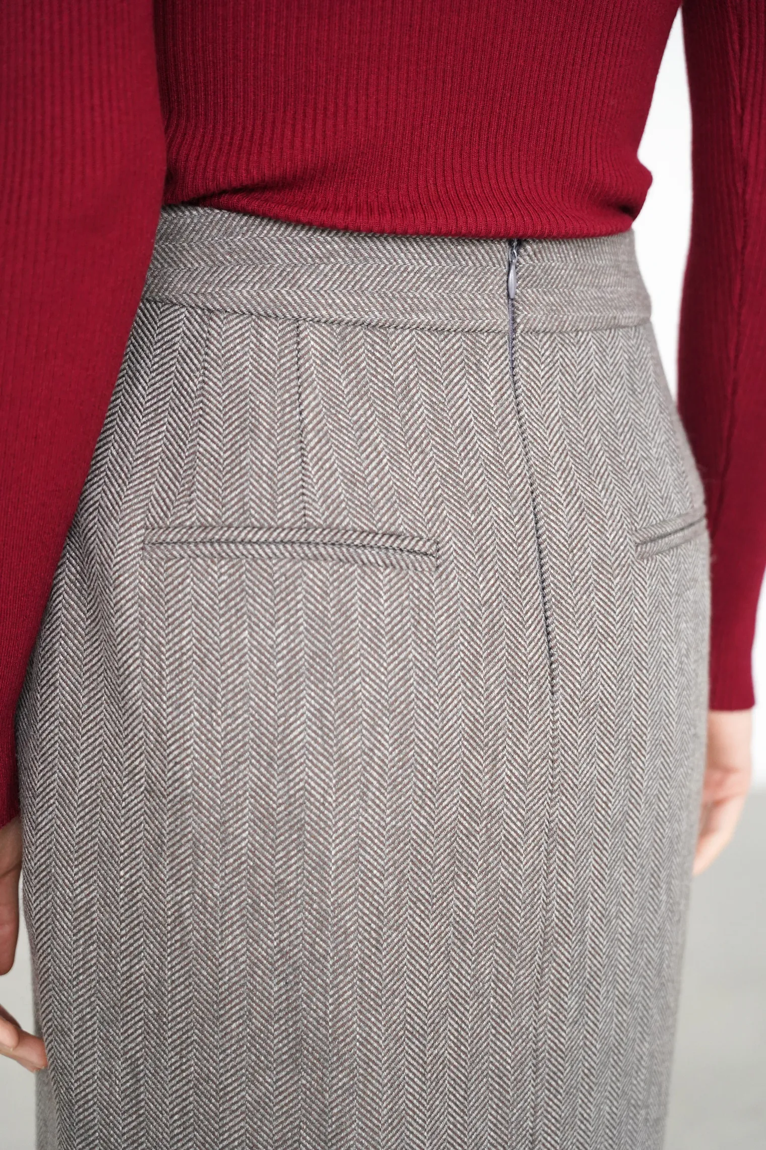 Юбка с разрезом из шерсти в цвете коричневый/серый в ёлочку фото 7