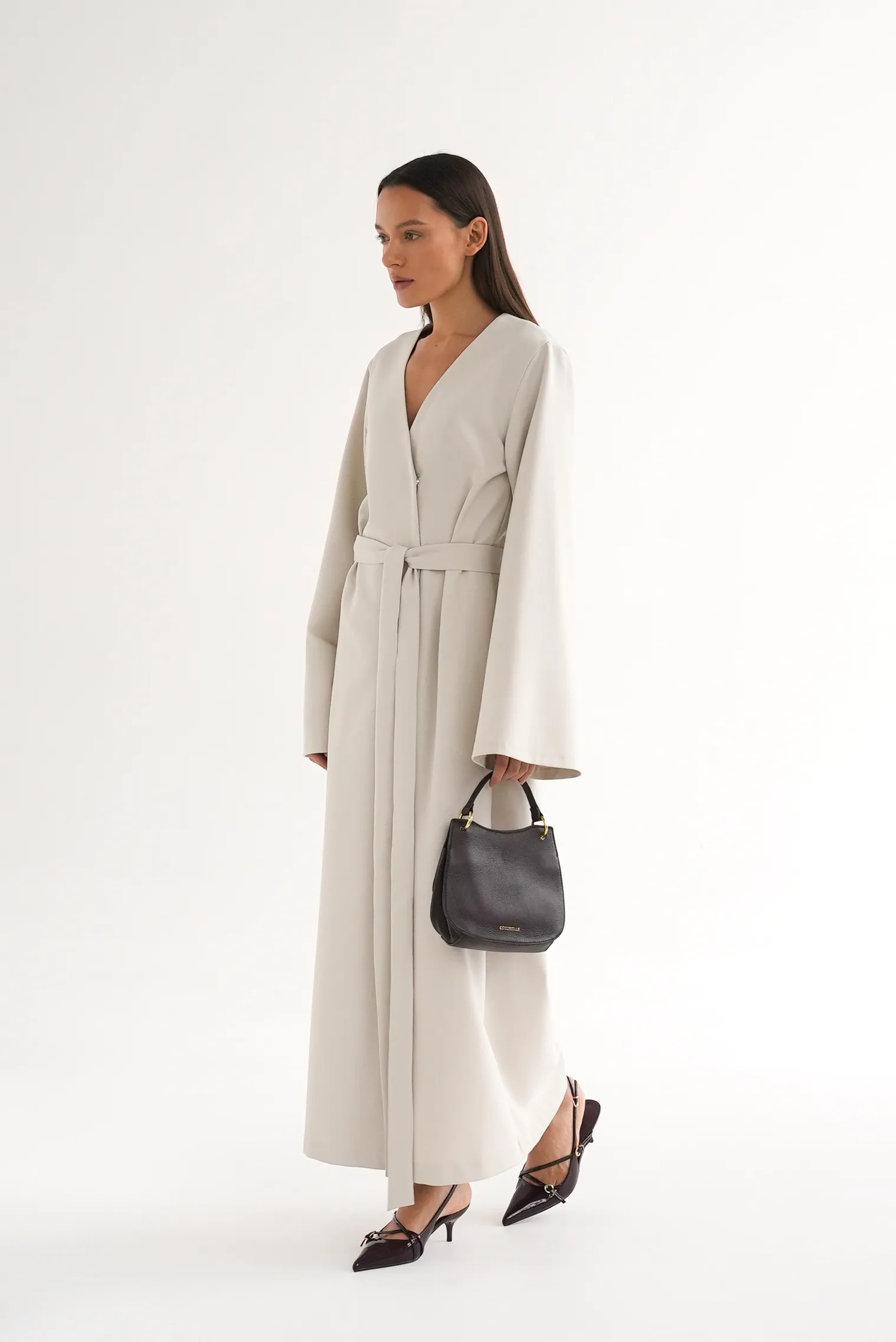 Платье миди с поясом цвета айвори фото 6