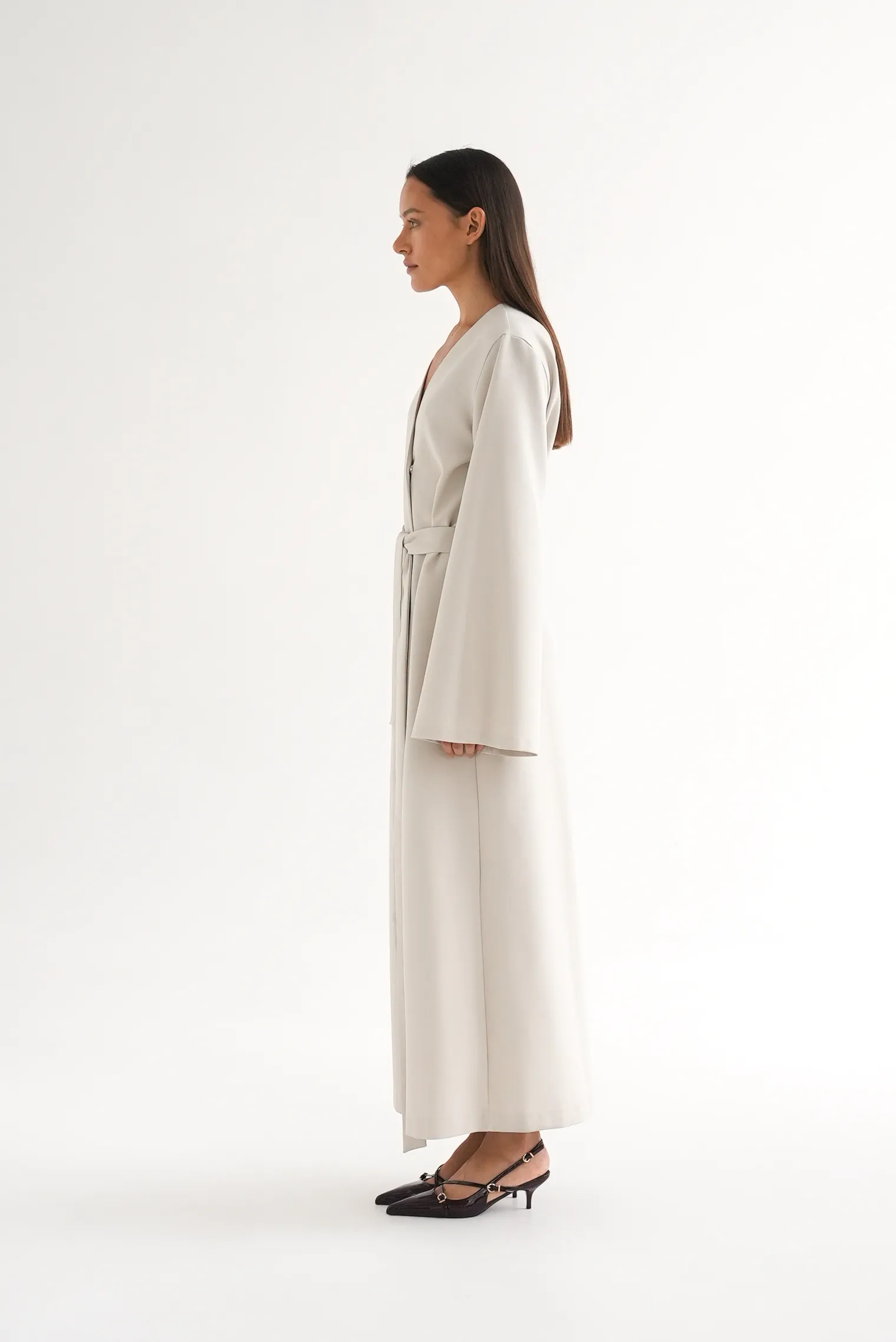 Платье миди с поясом цвета айвори фото 5