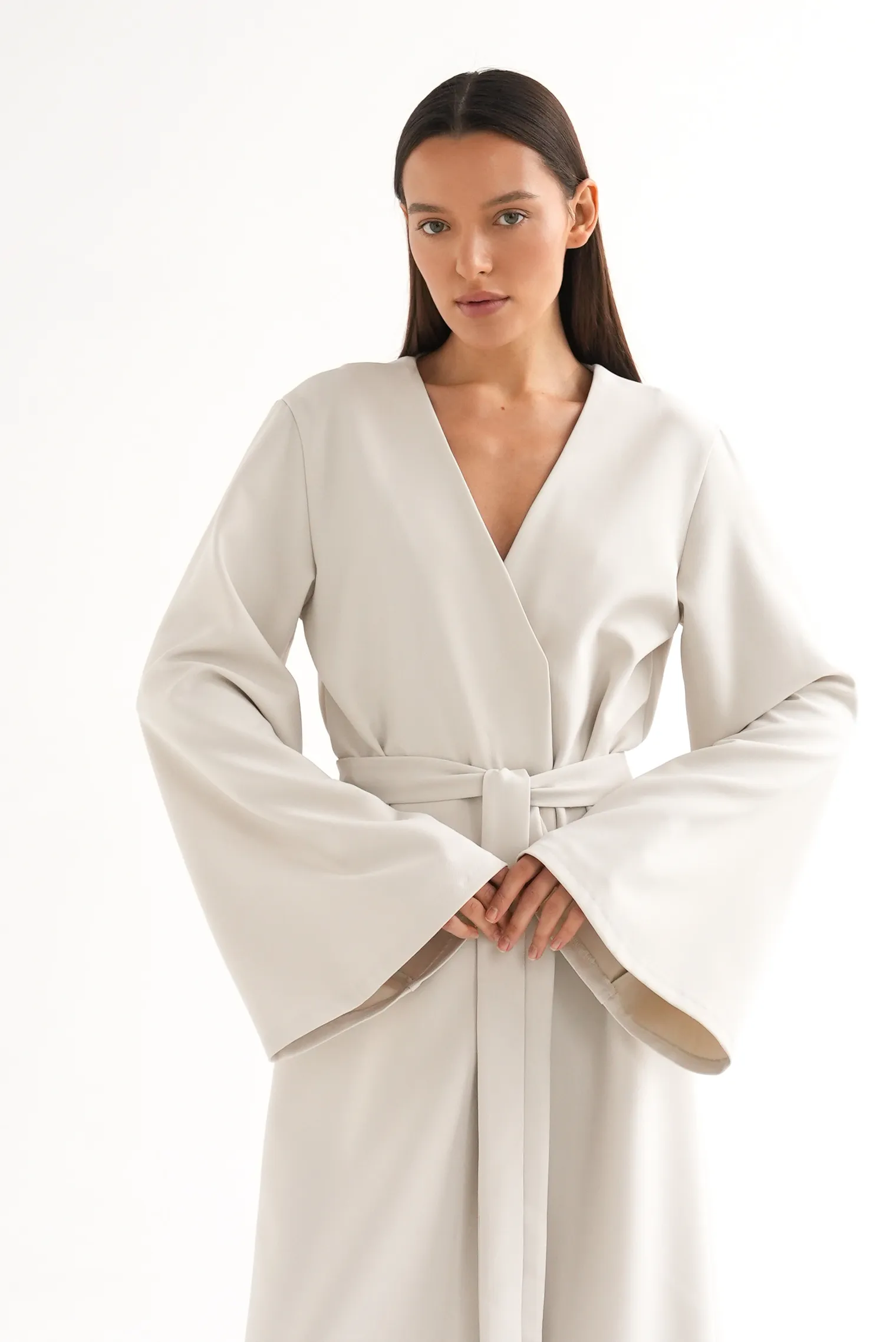 Платье миди с поясом цвета айвори фото 3