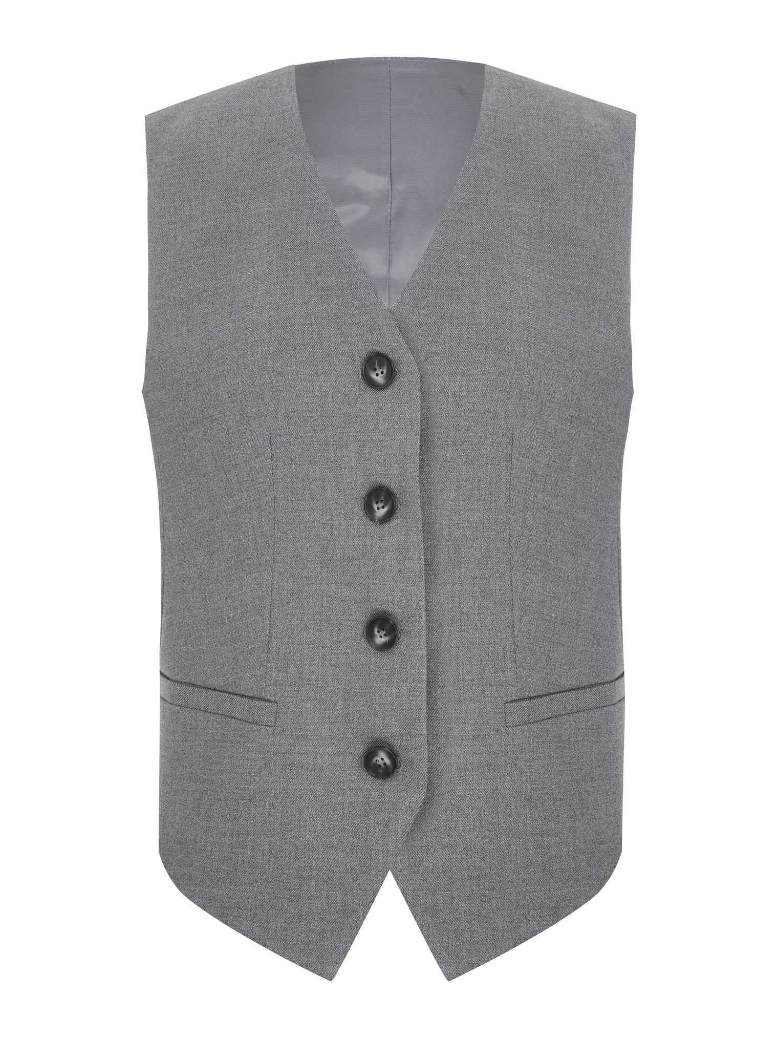 Однобортный жилет с пуговицами серого цвета фото 7