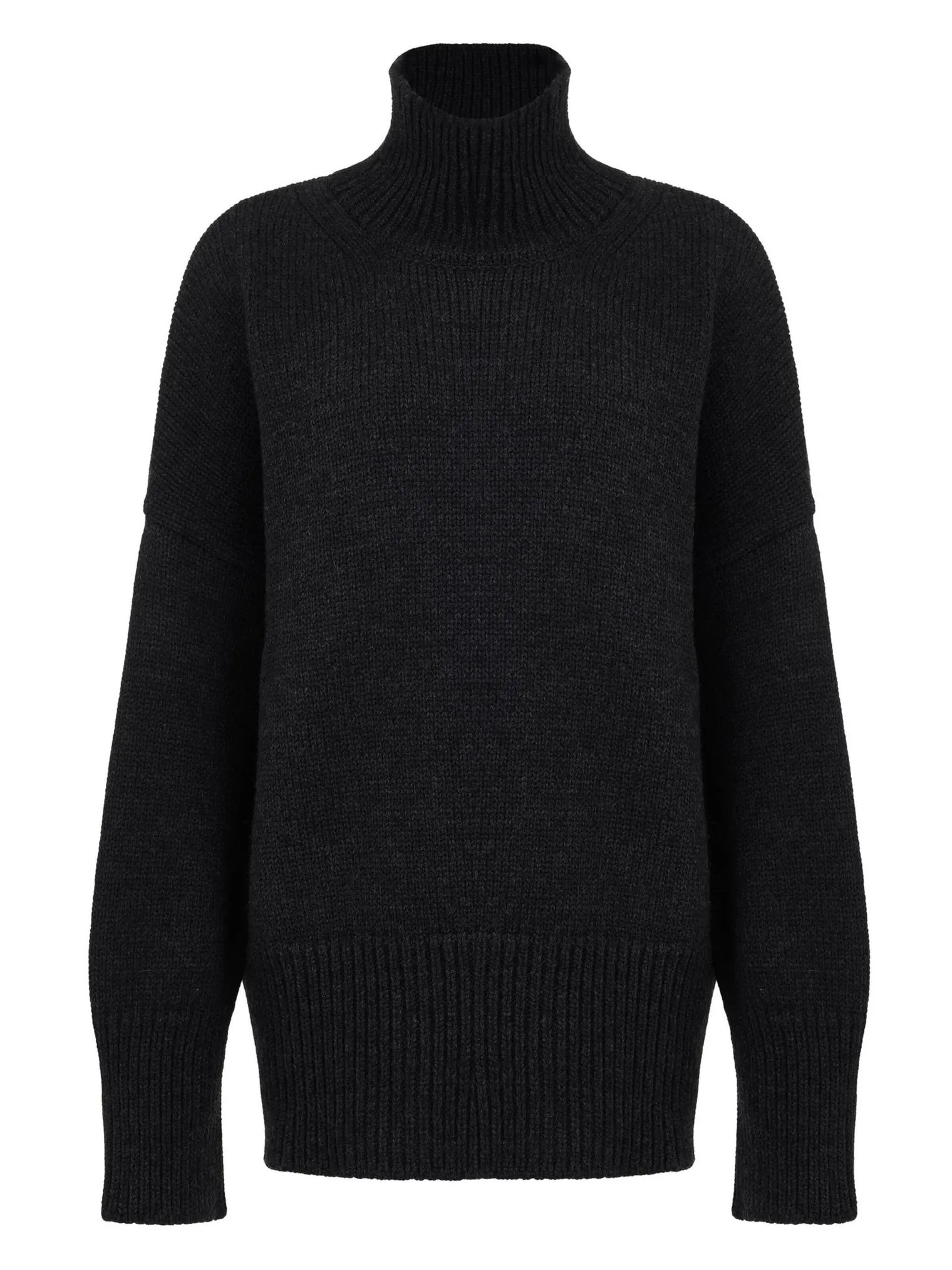 Джемпер крупной вязки с высоким воротником графитового цвета фото 8
