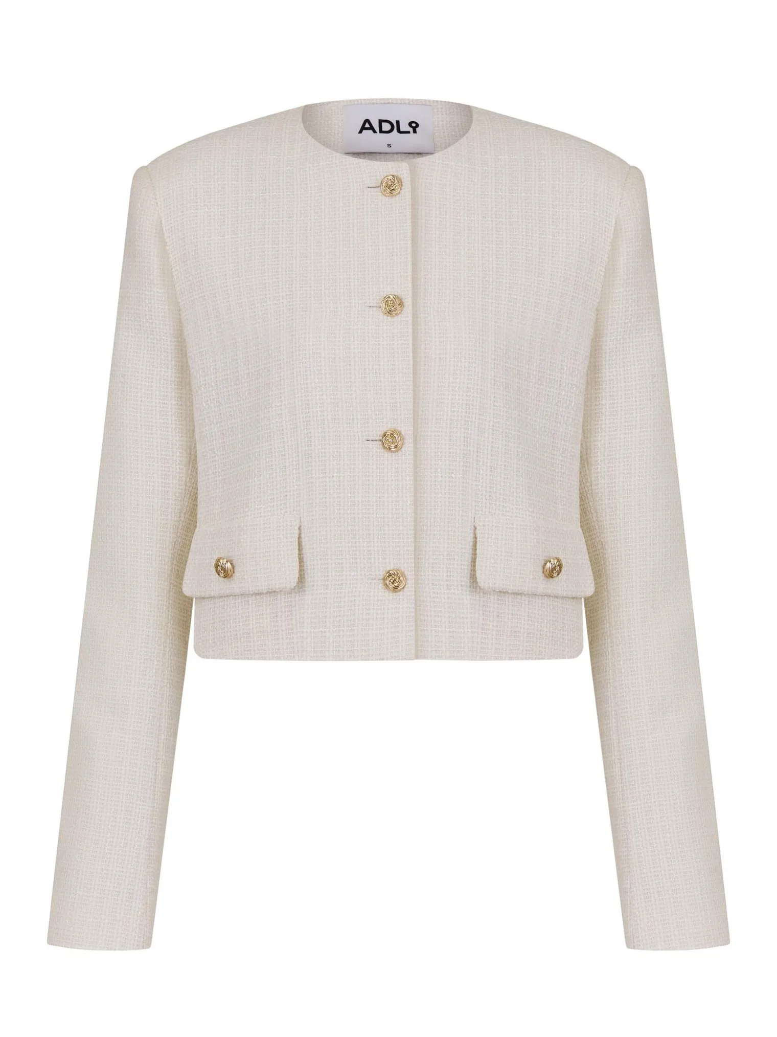 Жакет укороченный из твидовой ткани цвета тофу фото 8