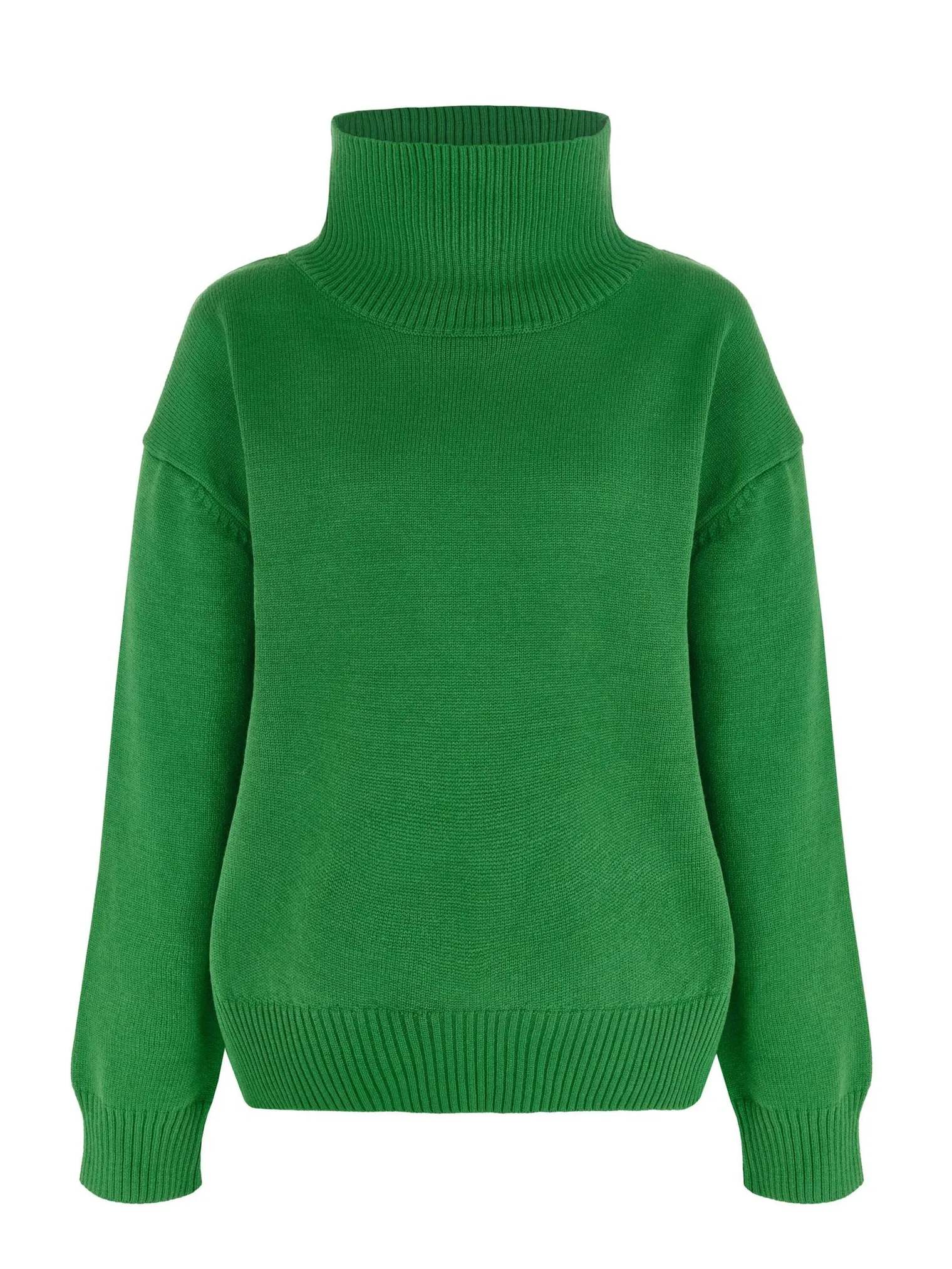 Джемпер мелкой вязки с высоким воротником зелёного цвета фото 8