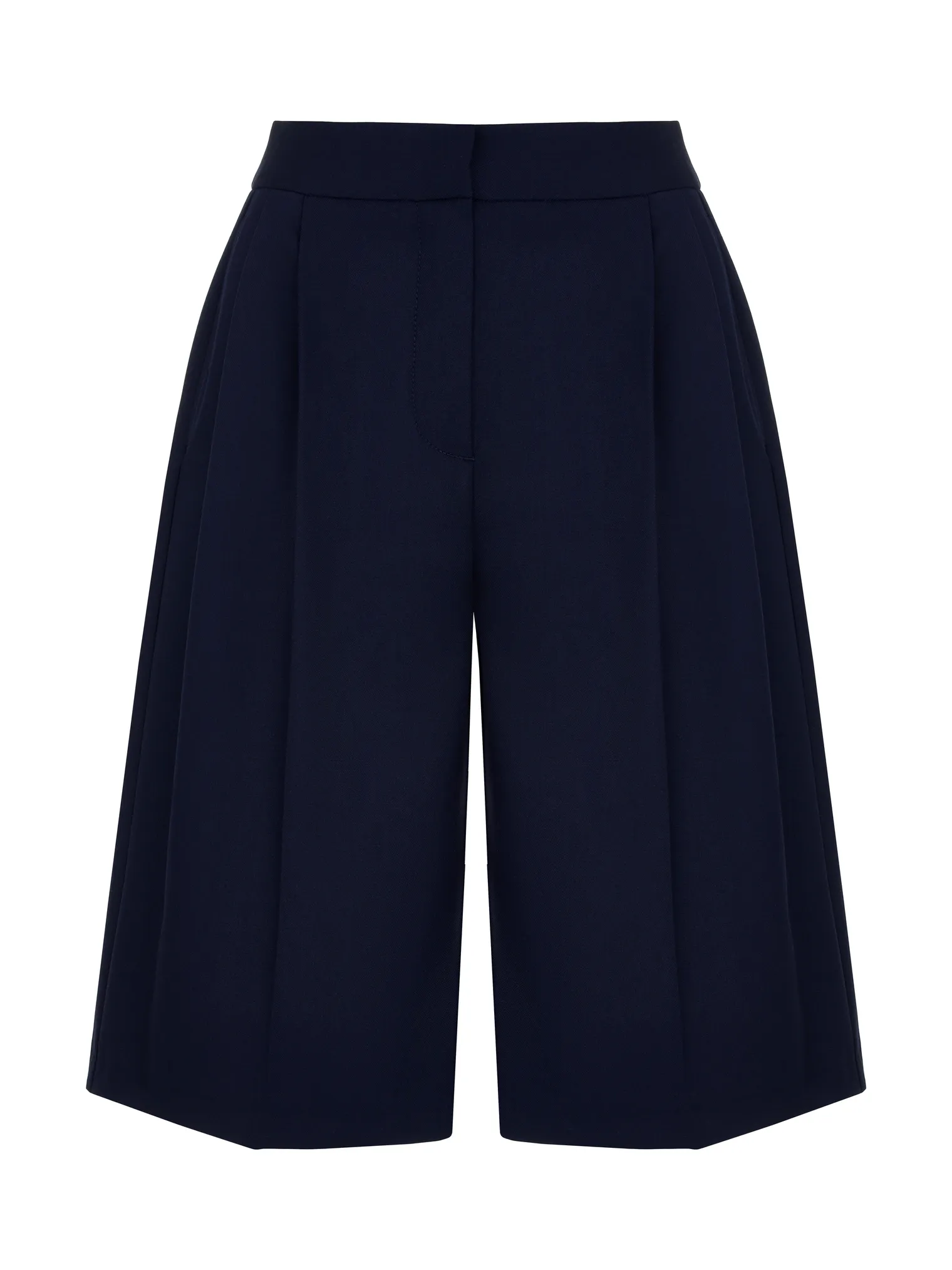 Бермуды широкого кроя с завышенной талией со складками тёмно-синего цвета фото 8