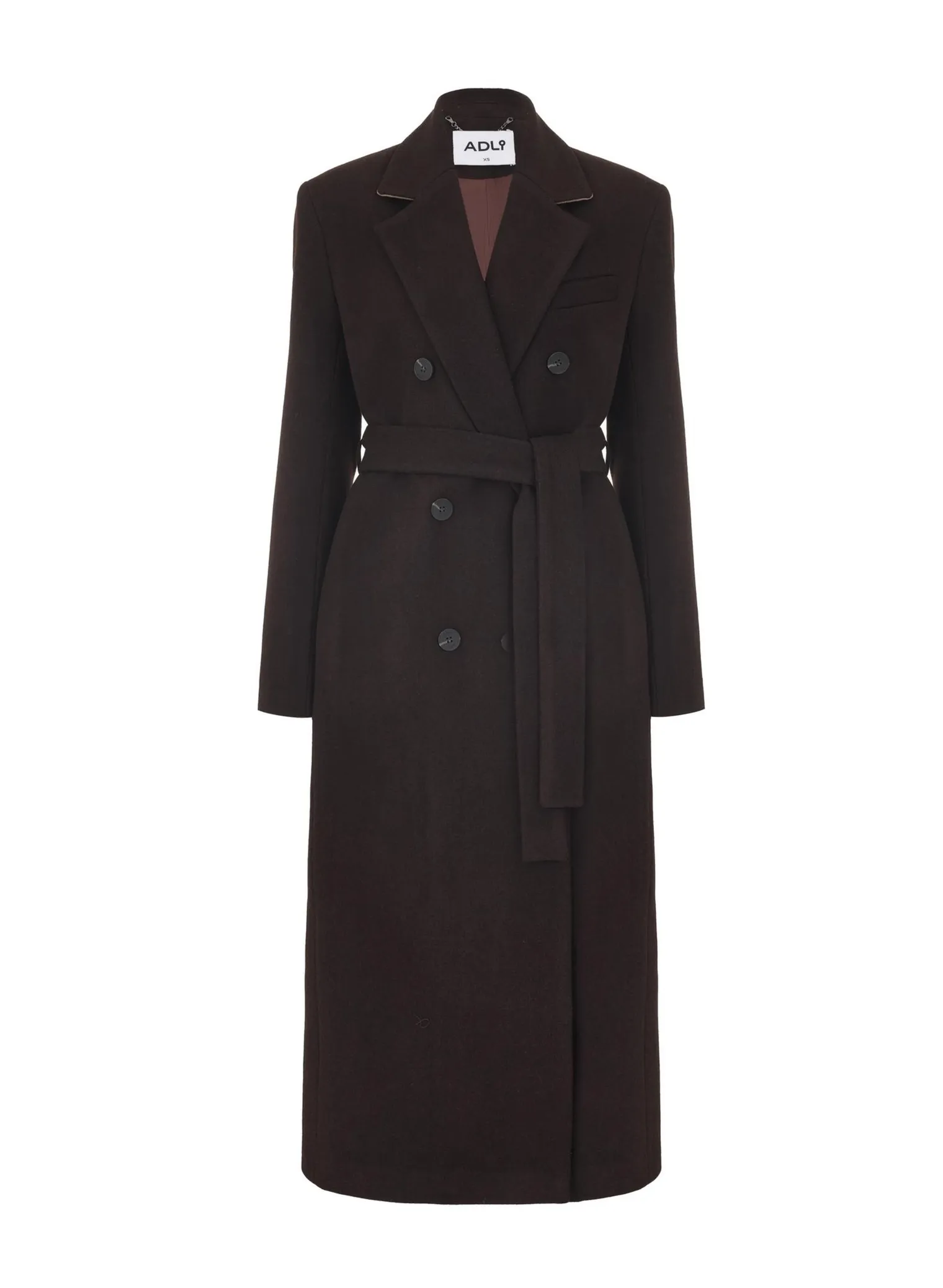 Пальто двубортное с втачным рукавом с поясом цвета горький шоколад фото 9