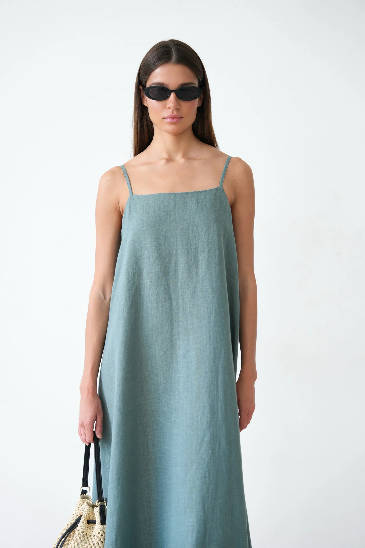 Сарафан изо льна в цвете голубая ель фото 6