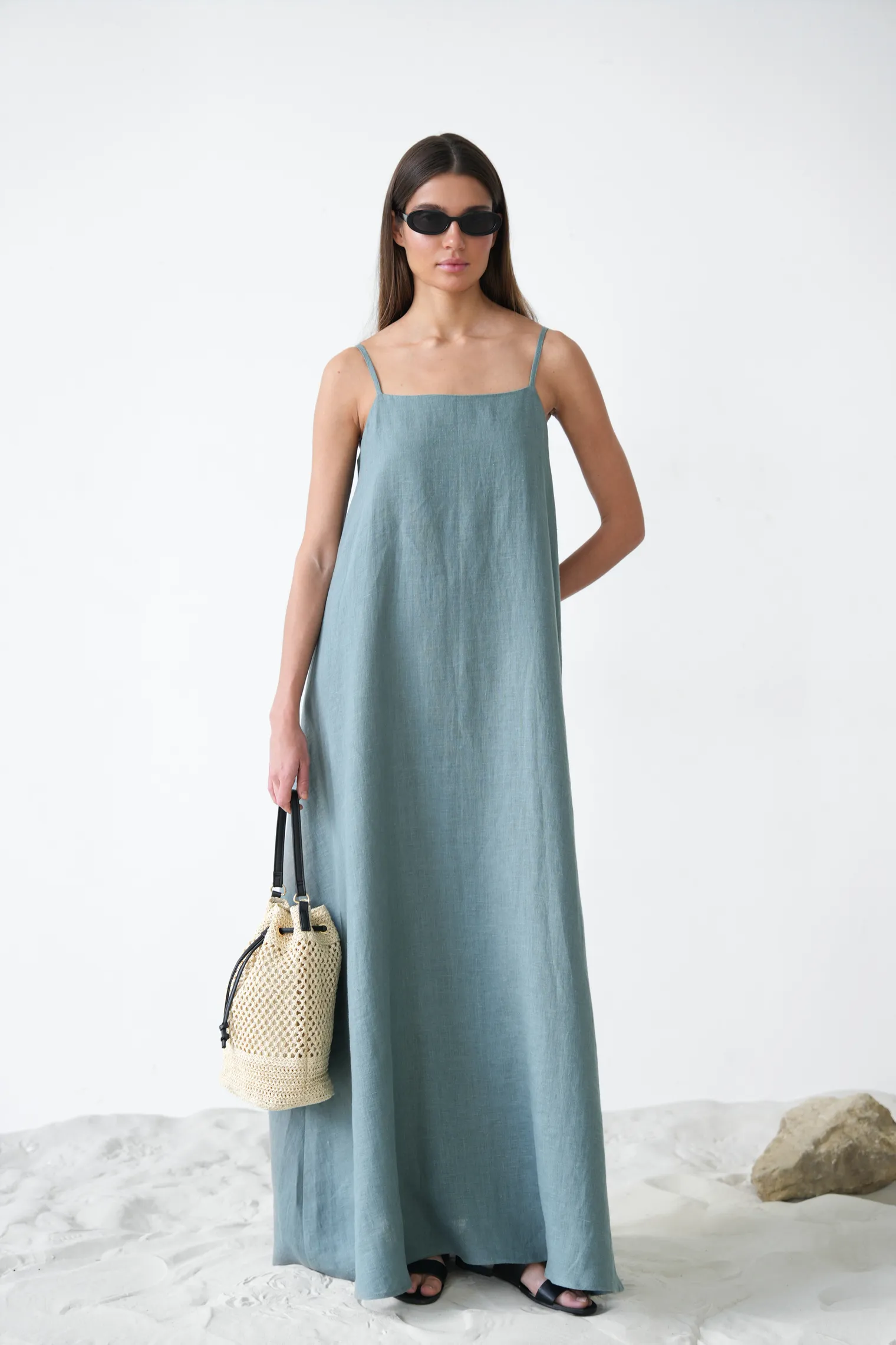 Сарафан изо льна в цвете голубая ель фото 1