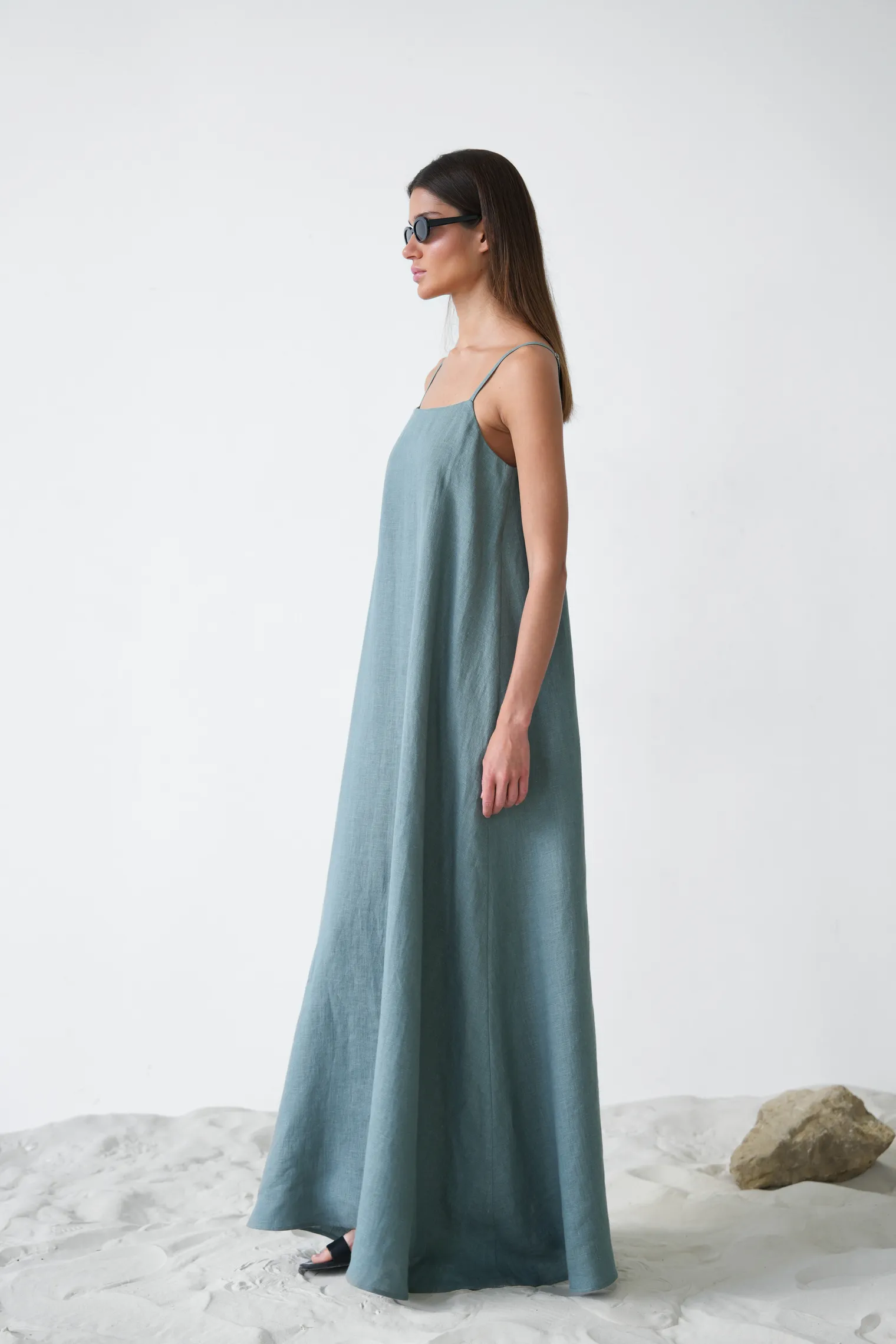 Сарафан изо льна в цвете голубая ель фото 7