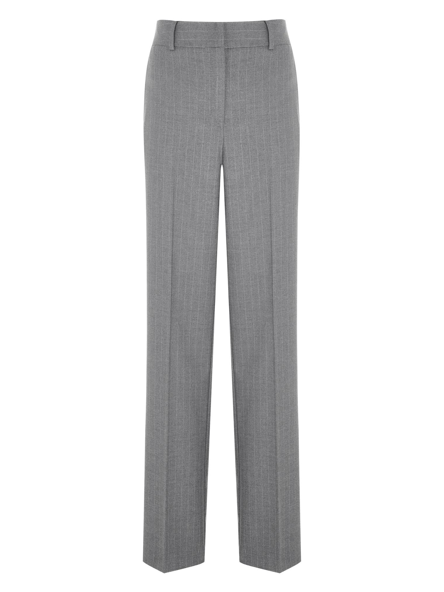 Брюки с завышенной талией прямого кроя в полоску серого цвета фото 1