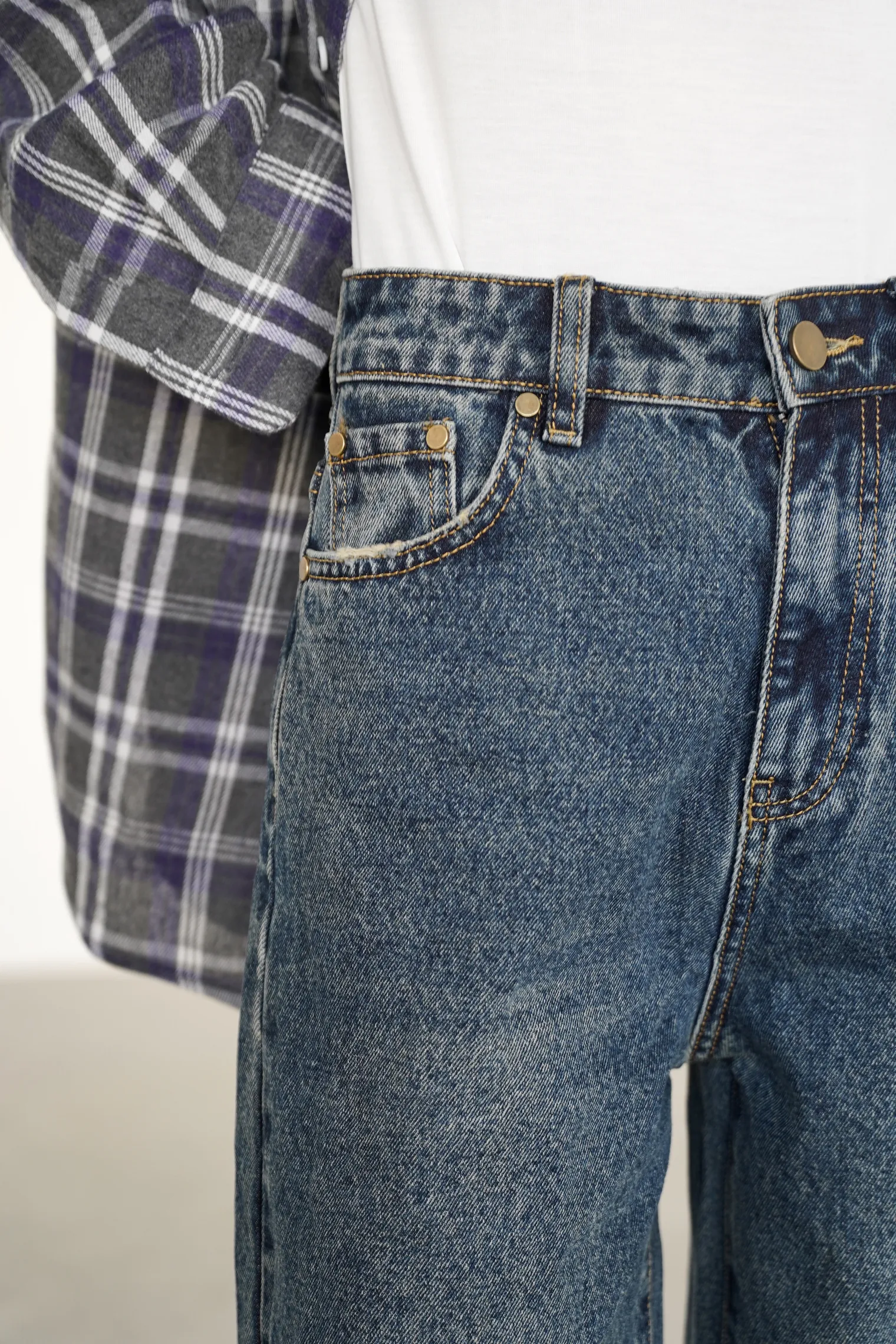 Джинсы свободного кроя в винтажном стиле синего цвета фото 6